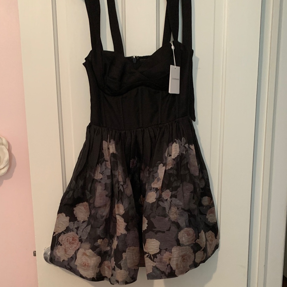 Zimmerman Floral Black Mini Dress with Straps